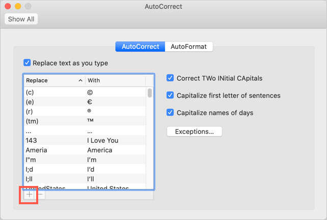 outlook for mac authocorrection